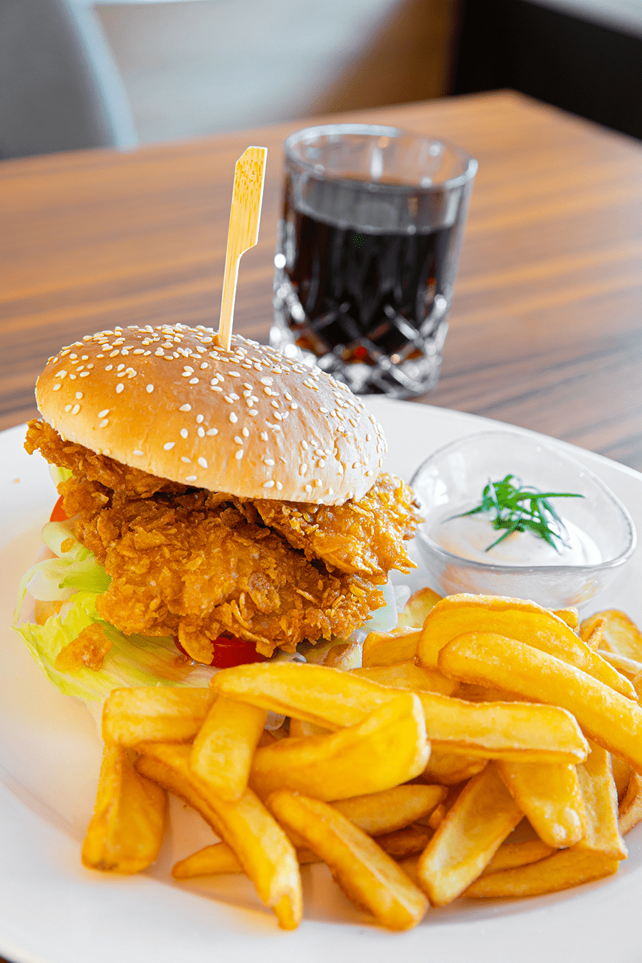 Restaurant food burger with fries